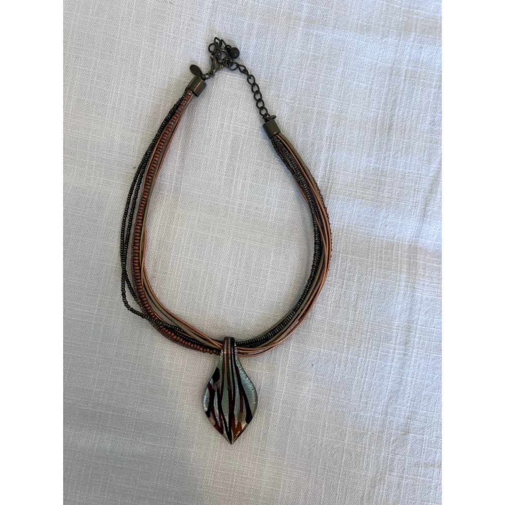 Chico's Multi Strand‎ Necklace Leaf Pendant Bronze Tone Adjustable